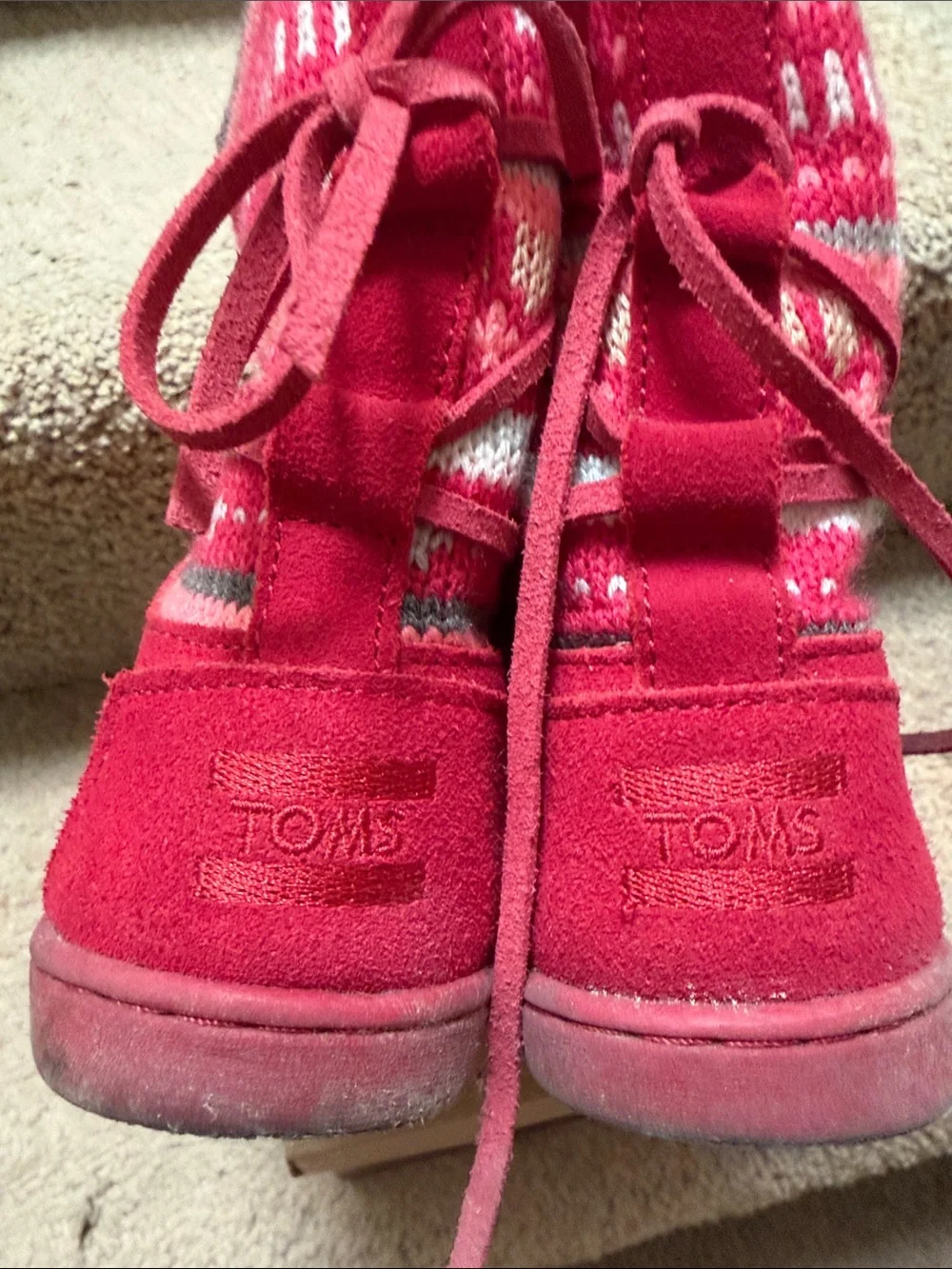 Toms Kids Pink Suede Knit Cuff Faux-Fur Lined Boots
